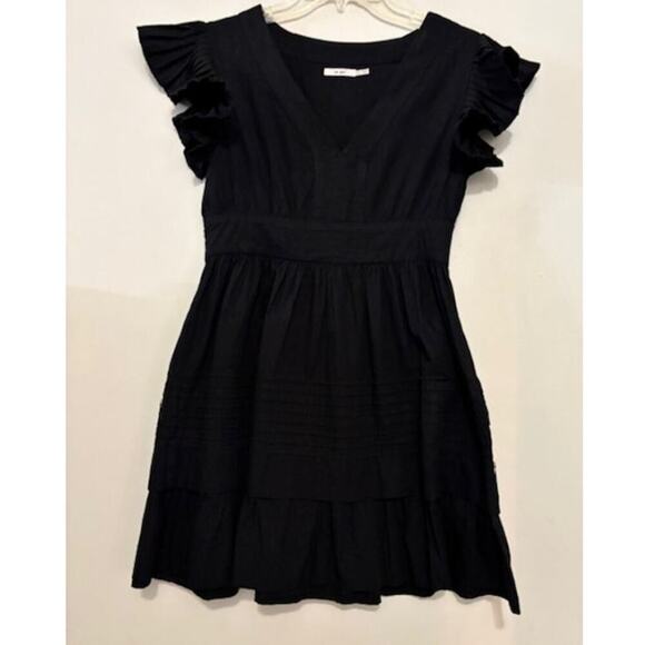 Mi Ami Black Ruffle Mini Dress Tiered A-Line V Neck Short Sleeve Size Small New - Picture 2 of 7